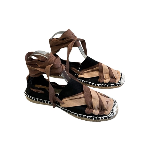 Artesania Hand Made Chic Black and Brown Espadrille Ankle Tie Flats, Sz EU 37 - Picture 5 of 15